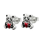 Ørestikker 7x6mm børneørering Panda Bjørn Farvet Lakeret Sølv 925