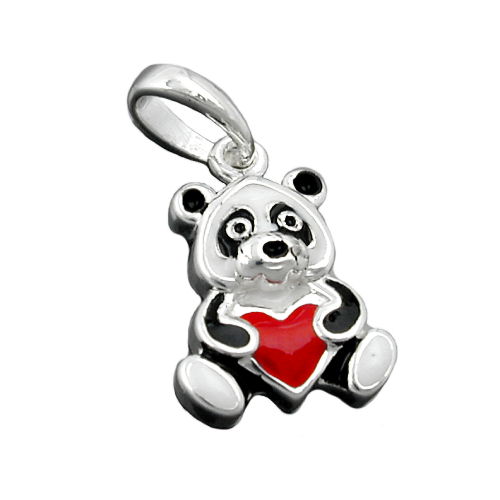 Vedhæng 13x9mm Panda Bear farvet Lakeret Sølv 925