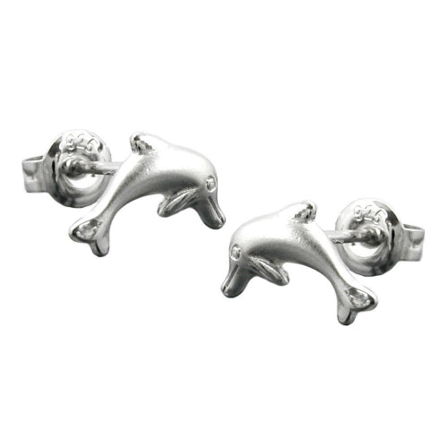 Ørestikker ørering 10x5mm springdelfin mat skinnende rhodiumbelagt sølv 925