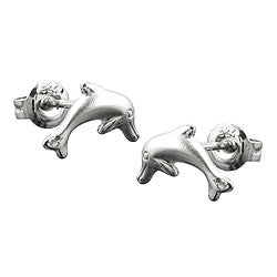 Ørestikker ørering 10x5mm springdelfin mat skinnende rhodiumbelagt sølv 925