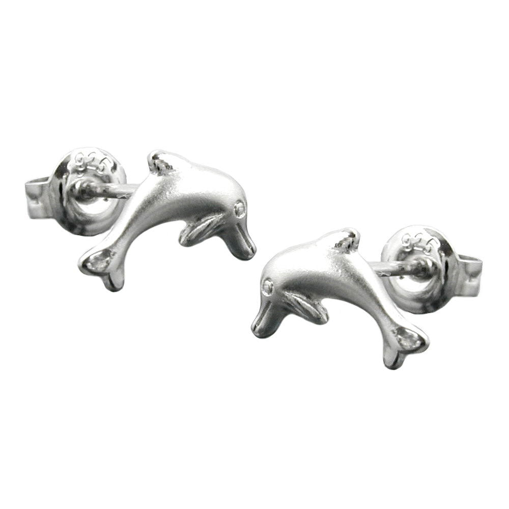 Ørestikker ørering 10x5mm springdelfin mat skinnende rhodiumbelagt sølv 925