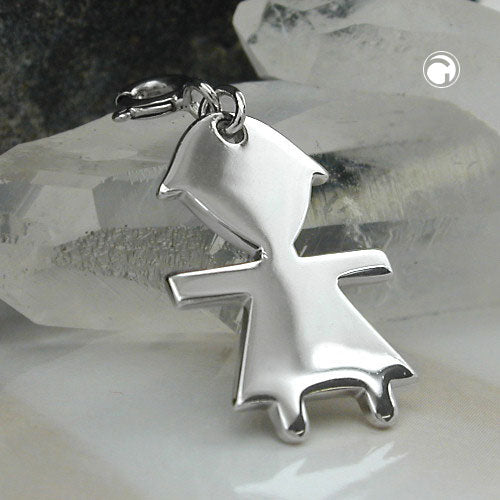 Vedhæng 20x14mm Charm Girl Skinnende Rhodium Sølv 925