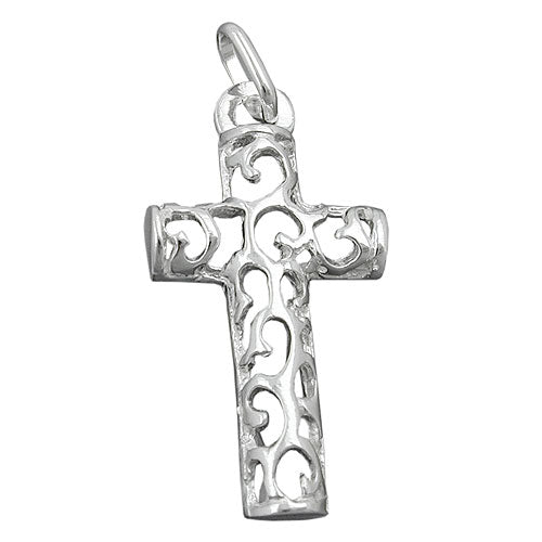 Pendler 28x14mm Korsfiligran Åbent Værk Skinnende Sølv 925