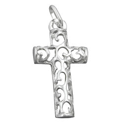 Pendler 28x14mm Korsfiligran Åbent Værk Skinnende Sølv 925