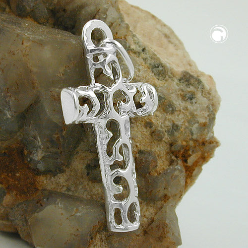 Pendler 28x14mm Korsfiligran Åbent Værk Skinnende Sølv 925