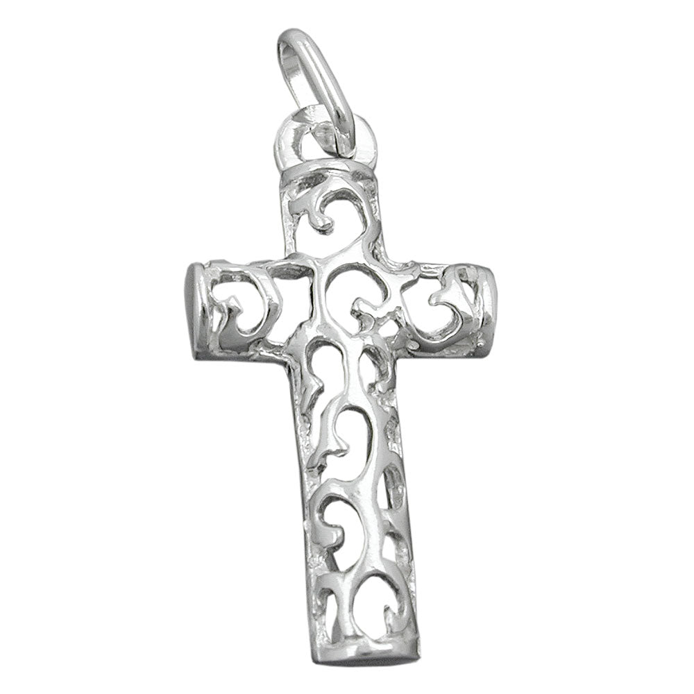 Pendler 28x14mm Korsfiligran Åbent Værk Skinnende Sølv 925