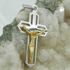 Vedhæng 38x23mm Kors Jesus bicolor, skinnende sølv 925