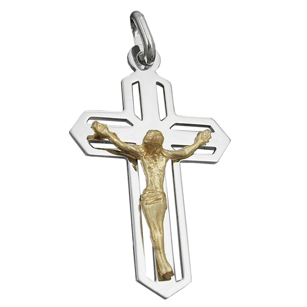 Vedhæng 38x23mm Kors Jesus bicolor, skinnende sølv 925
