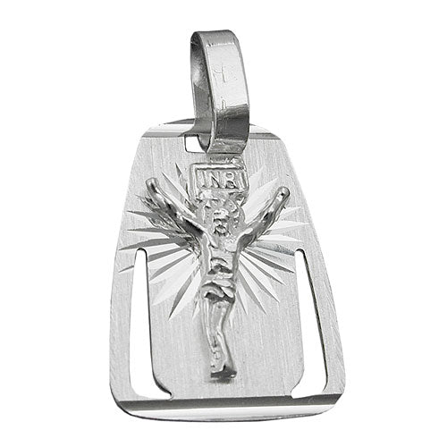 Vedhæng 18x13mm plade med Jesus mat blank diamant sølv 925