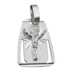 Vedhæng 18x13mm plade med Jesus mat blank diamant sølv 925