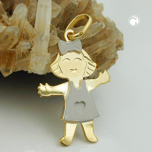 Vedhæng 20x16mm Girl Bicolor Guldbelagt Sølv 925