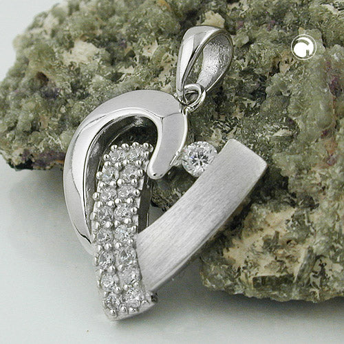 Vedhæng 19x17mm hjerte med mange kubiske zirkoniaer Matt skinnende rhodium belagt sølv 925
