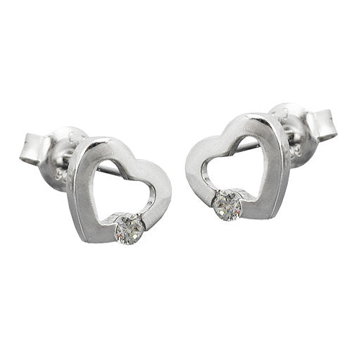 Ørestikker 7x8mm hjerte med zirkonia Shiny Silver 925