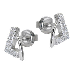 Ørestikker 12x7mm trekant med mange kubiske zirkoniaer rhodiumbelagt sølv 925