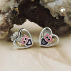 Stud Earring 8mm Lille Ugle i Hjerte Lilla Pink Skinnende Sølv 925