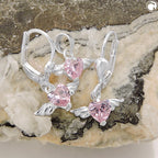 Sæt 13x8mm vedhæng og øreringe Hjerte Zirconia Pink med vinger Sølv 925