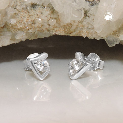 Ørestikker 7x5mm trekantet skinnende med zirkonia sølv 925