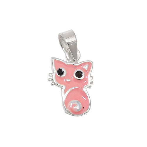 Vedhæng 11x8mm Cat Pink Sort Lakeret Sølv 925