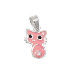 Vedhæng 11x8mm Cat Pink Sort Lakeret Sølv 925