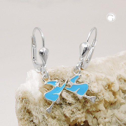 Leverback øreringe 7x12mm Witch Light Blue-Emaljeret Sølv 925