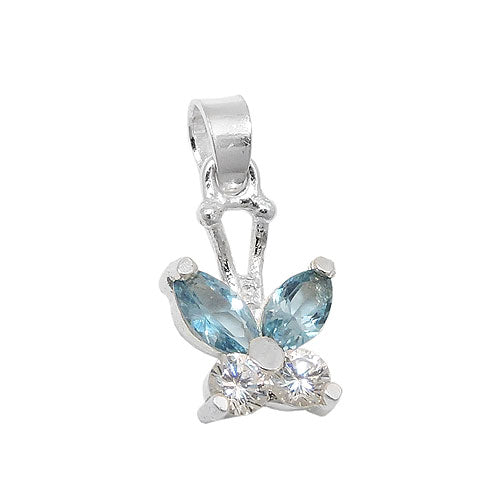Vedhæng 11x9mm Butterfly Cubic Zirconia White og syntetisk akvamarin sølv 925