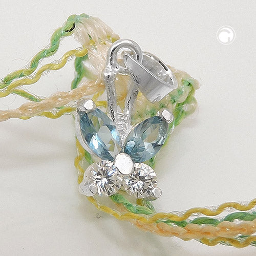 Vedhæng 11x9mm Butterfly Cubic Zirconia White og syntetisk akvamarin sølv 925