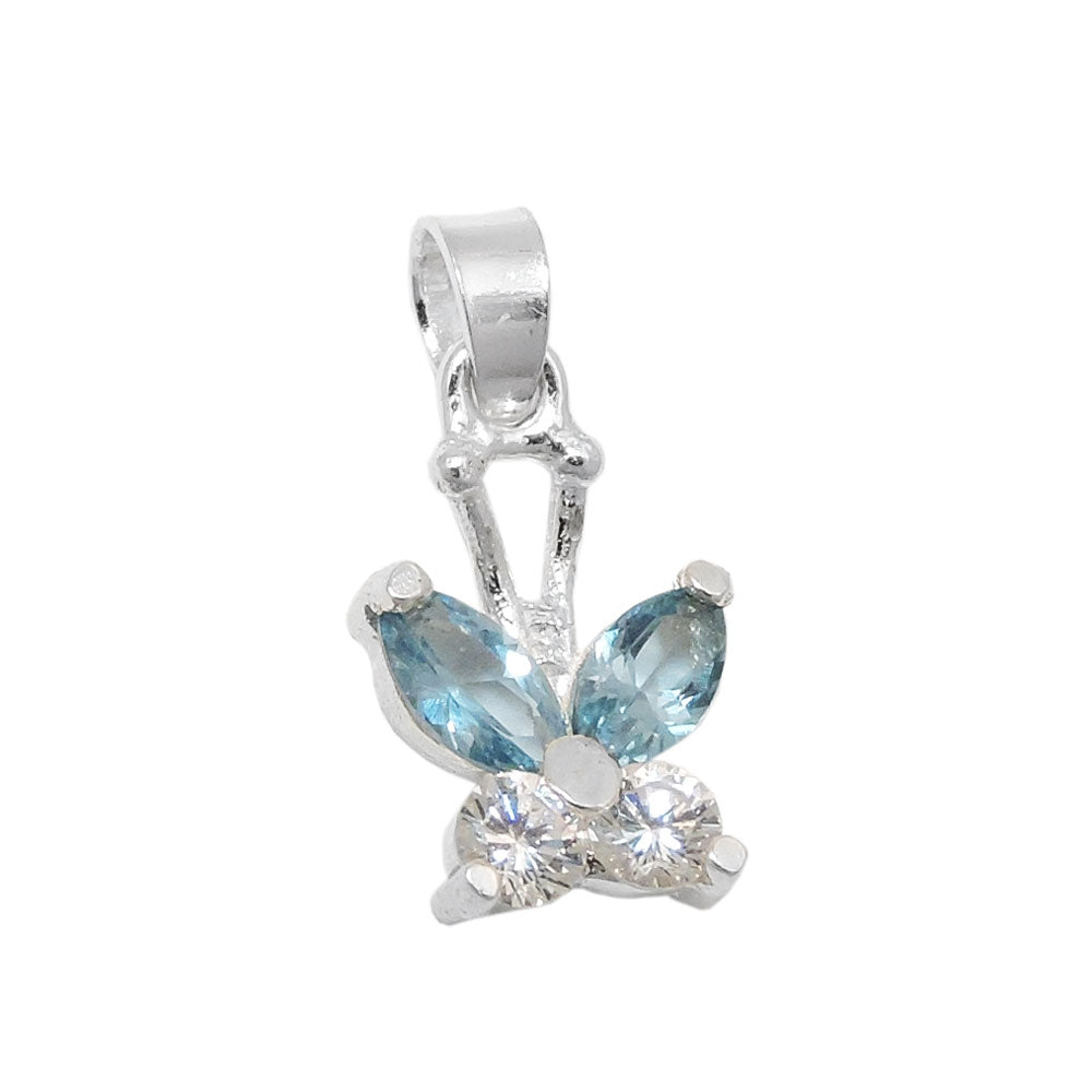 Vedhæng 11x9mm Butterfly Cubic Zirconia White og syntetisk akvamarin sølv 925