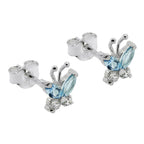 Ørestikker 7x6mm Butterfly Cubic Zirconia White og syntetisk akvamarin sølv 925