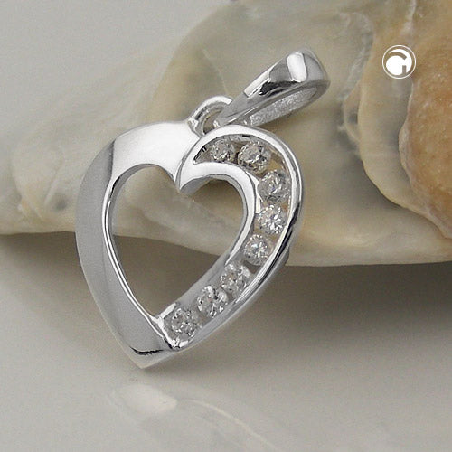 Vedhæng 14x14mm hjerte med zirkoniaer skinnende sølv 925
