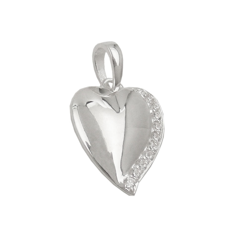 Vedhæng 16x14mm hjerte med zirkonia skinnende sølv 925