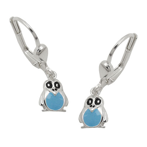 Leverback øreringe Øreringe 22x6mm Penguin Lyseblå Lakeret Sølv 925