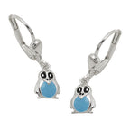 Leverback øreringe Øreringe 22x6mm Penguin Lyseblå Lakeret Sølv 925