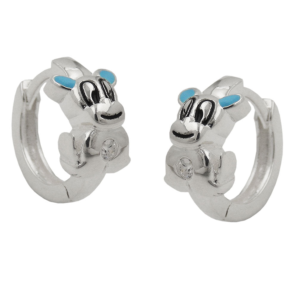 Hoop-øreringe 12x2mm hængsel Hunde Lyseblå Lakeret med Cubic Zirconia Sølv 925