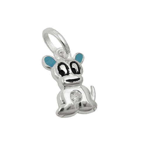 Pendler 12x8mm lille hund lyseblå malet med zirkonia sølv 925