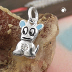 Pendler 12x8mm lille hund lyseblå malet med zirkonia sølv 925