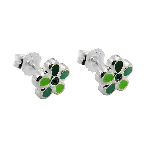 Ørestikker 6,5mm børneørering Blomstergrøn Lakeret Sølv 925