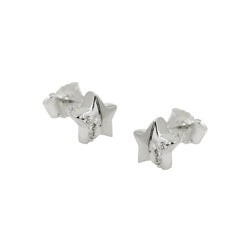 Ørestikker 6mm stjerne med zirkonia, delvist mat sølv 925