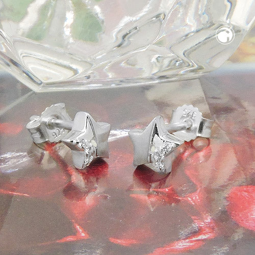 Ørestikker 6mm stjerne med zirkonia, delvist mat sølv 925