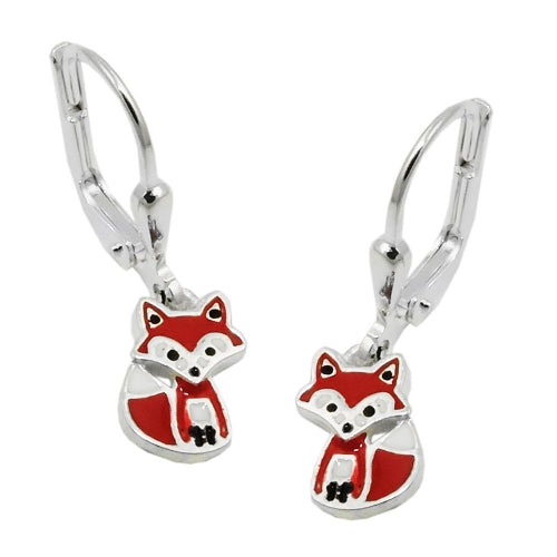 Leverback øreringe Øreringe 22x6mm Fox Red-White-Black Lakeret Sølv 925