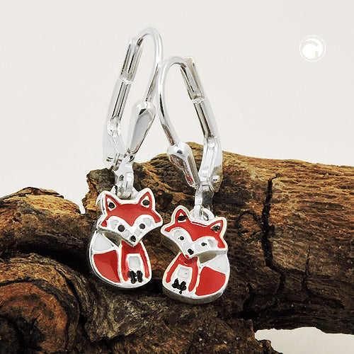 Leverback øreringe Øreringe 22x6mm Fox Red-White-Black Lakeret Sølv 925