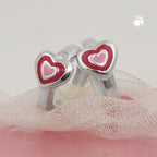 Hoop-øreringe 12x2mm hængselhjerte tofarvet lyserød lakeret, sølv 925
