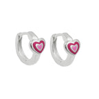 Hoop-øreringe 12x2mm hængselhjerte tofarvet lyserød lakeret, sølv 925