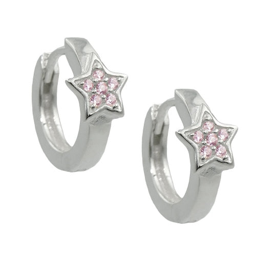 Ramme 12x2mm hængselstjerne med kubiske zirkoniaer Pink Sølv 925