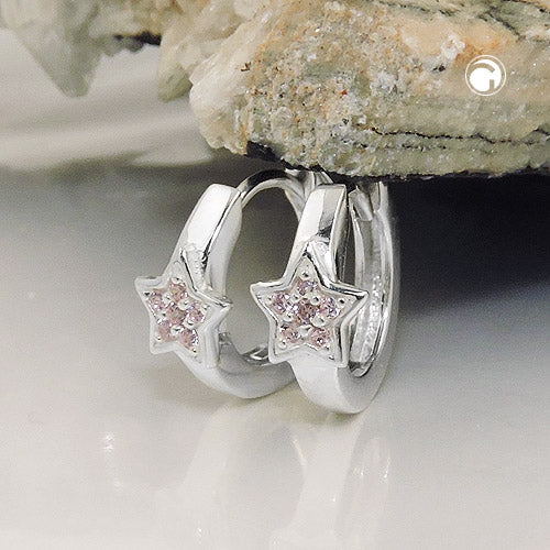 Ramme 12x2mm hængselstjerne med kubiske zirkoniaer Pink Sølv 925