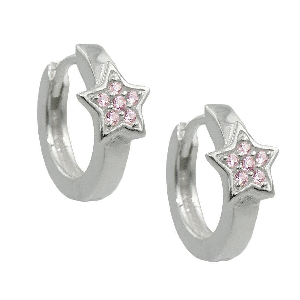 Ramme 12x2mm hængselstjerne med kubiske zirkoniaer Pink Sølv 925