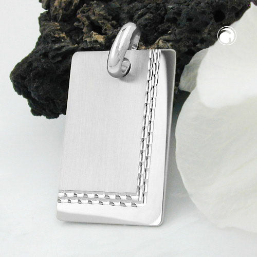 vedhæng, graveringsplade mat blank diamant, sølv 925