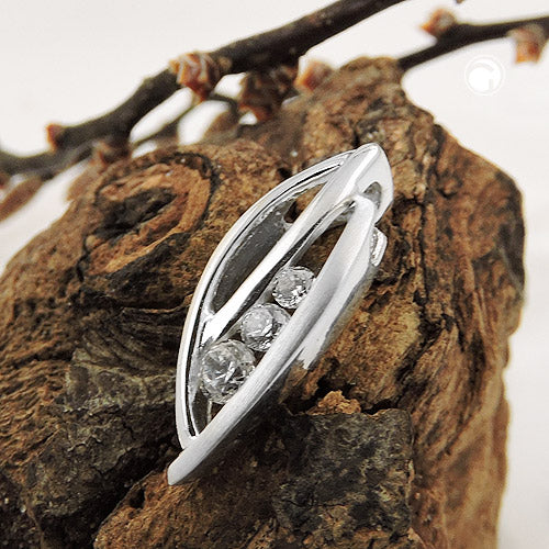 Hæng 17x6mm blad Lignende mat glans med 3 zirkonia sølv 925