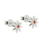Ørestikker 6mm Blomst Skinnende med kubisk zirkonia Rød-Orange Sølv 925