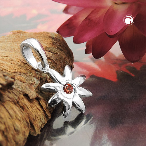 Hængblomst 8mm Kubisk zirkonia Rød-Orange Sølv 925