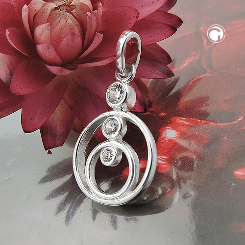 Vedhæng 17x13mm 2 ringe med 3 kubiske zirkonier sølv 925